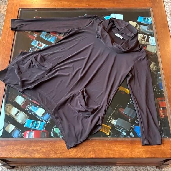Brown Vintage Tunic Blouse Long Sleeve Pockets Cowl Neckline Cover Charge - Picture 5 of 6